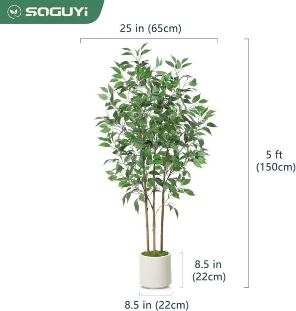 Best Artificial Ficus Tree 5ft Tall Fake Ficus Tree Indoor Indoor Fake Ficus Plant Plant Plant Plants Green Green Green Fake Moss Ceramic Aposic 1 Set 1 - Image 7