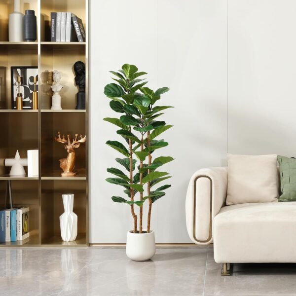 Top Artificial fiddle leaf fig tree with white approval, natural tree trunk and 5 feet tall fake tree for home decoration, fake ficus tree fake moss in indoor office living room - Image 3
