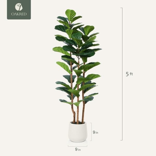Top Artificial fiddle leaf fig tree with white approval, natural tree trunk and 5 feet tall fake tree for home decoration, fake ficus tree fake moss in indoor office living room - Image 7