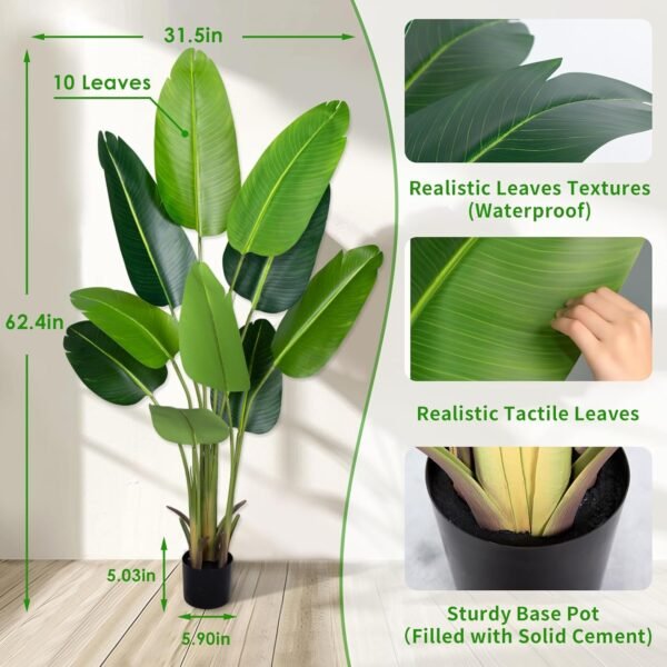 Cheap Paradise Plant Artificial Bird 5.2 Foot Fake Tropical Palm Tree Indoor Outdoor Office Modern Decoration Housework Gift for Fake Banana Leaf Tree with 10 Tranches - Image 3