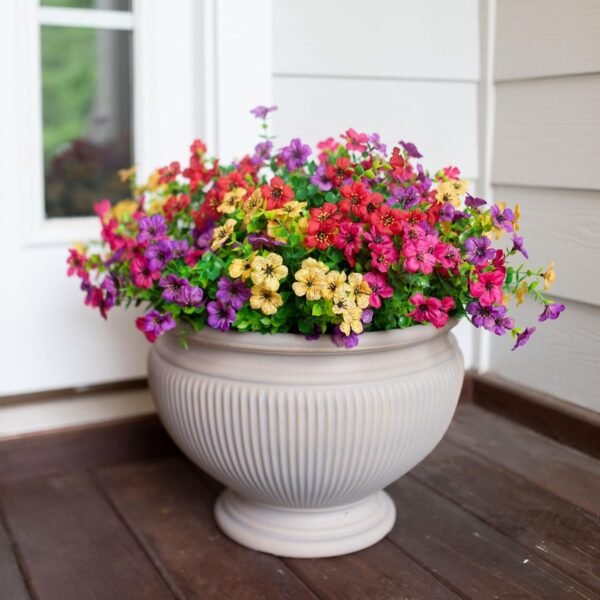 Top Artificial flowers for outdoor indoor garden home decoration, Fake Flower Daisy with Eucalyptus Fake Plant Green Box Tree Patio, 12 Bundles (Mixed Pink Red Purple Yellow) - Image 6