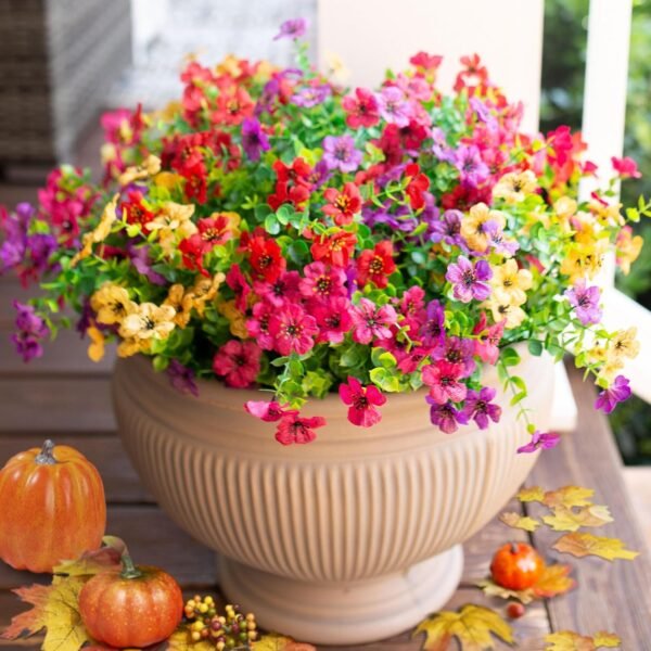 Top Artificial flowers for outdoor indoor garden home decoration, Fake Flower Daisy with Eucalyptus Fake Plant Green Box Tree Patio, 12 Bundles (Mixed Pink Red Purple Yellow) - Image 8