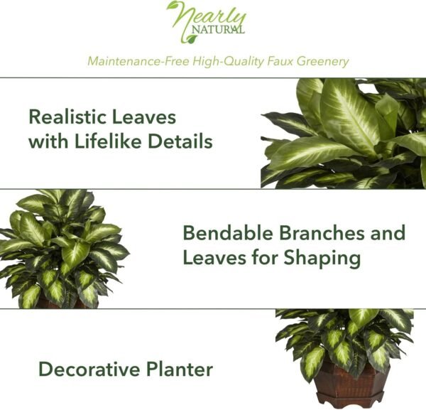 Cheap Almost natural 6639 24in. Golden Dieffenbachia Silk Plant, Green - Image 3
