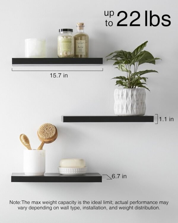 Order affordable Bica floating shelf for walls, rustic wooden shelf for bathroom, bedroom, living room, kitchen, hanging shelf for books/storage/room decoration (black, 3, 15.7 inches) - Image 6