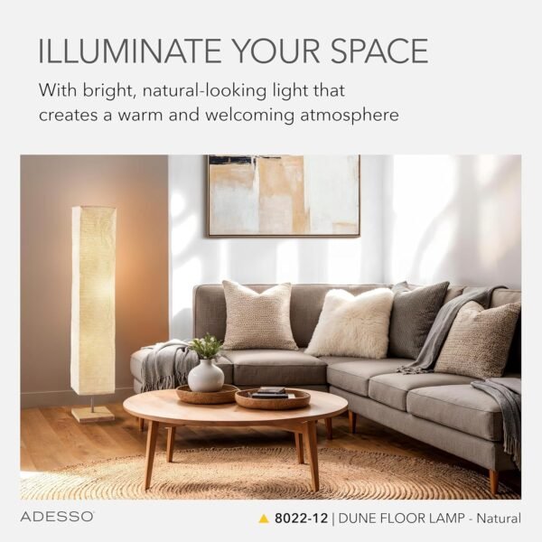 Grab affordable Adessso Three Light Floor Lamp - Natural Wood Base and Adjustable Brightness - Perfect lighting for bedroom, living room, corner decoration, beige - Image 3