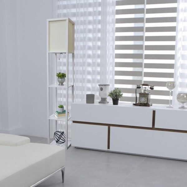 Order high-quality Simple Design LF1014-WHT Etagur Organizer Storage Shelf Linen Shade Floor Lamp, White - Image 5