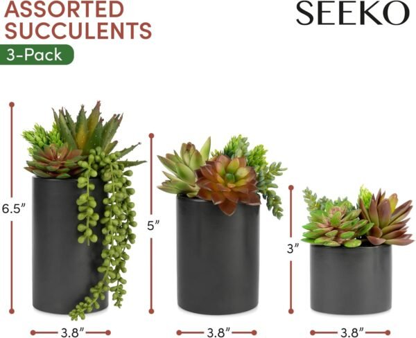 Order the best Seeko Artificial Plants (3 Pack) - Indoor Fake Succulents with Black Pot - Image 3