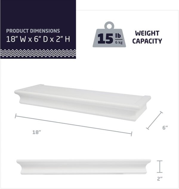 Explore affordable High & Mighty 515604 Decorative 18" Floating Shelf Up to 15 lbs, Easy Tool Free Dry Wall Installation, Diameter, White - Image 4