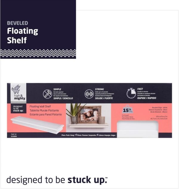 Explore affordable High & Mighty 515604 Decorative 18" Floating Shelf Up to 15 lbs, Easy Tool Free Dry Wall Installation, Diameter, White - Image 5