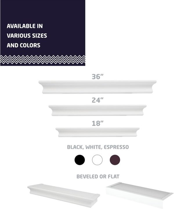 Explore affordable High & Mighty 515604 Decorative 18" Floating Shelf Up to 15 lbs, Easy Tool Free Dry Wall Installation, Diameter, White - Image 6