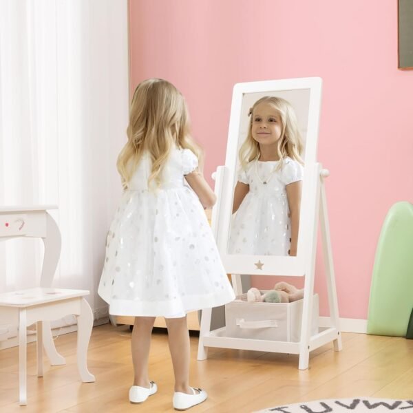 Buy the best Kids Full Length Mirror, Freestanding Wooden Mirror with bottom shelf, Storage Box, Side Hook, 360 Rectangular Relationship Degre - Image 3