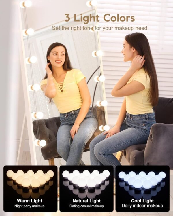 Grab high-quality Brightown 14 Dimmable Bulb Hollywood Makeup Mirror Light, 22ft Adjustable Vanity Lighting Fixture for Full Length Mirrors (Mirror not included) - Image 3