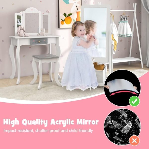 Buy the best Kids Full Length Mirror, Freestanding Wooden Mirror with bottom shelf, Storage Box, Side Hook, 360 Rectangular Relationship Degre - Image 4