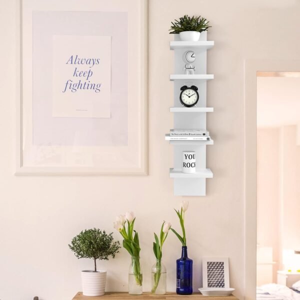 Explore recommended 5 Layers Wall Shelf White, Vertical Pillar Shelf Floating Storage Home Decoration Organizer Tall Design Utility Shelving Bedroom Living Room, 30.7, 31, 31 - Image 7