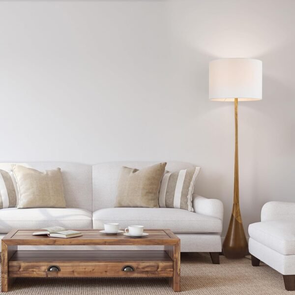 Order the best Globe Electric Novogratz x Harrington 65" Floor Lamp, 2-tone Fake Wood Base, White Faux Wood Shade, Socket Rotary Switch 67225 - Image 3