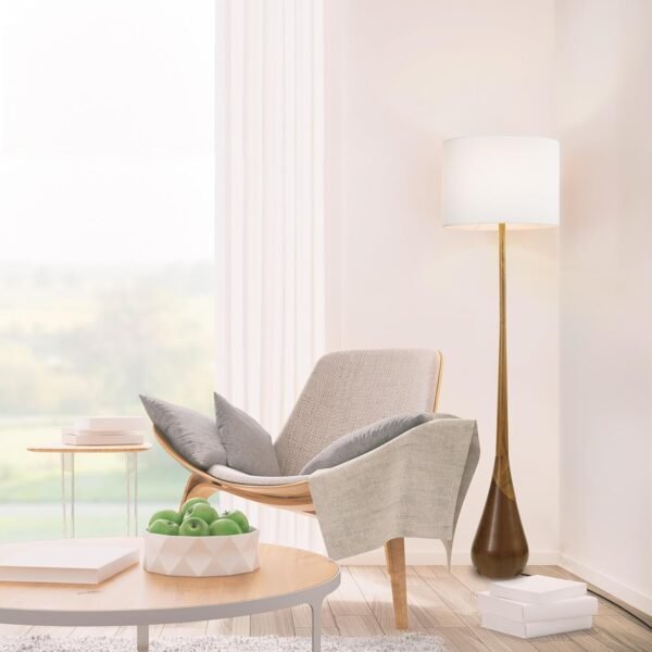 Order the best Globe Electric Novogratz x Harrington 65" Floor Lamp, 2-tone Fake Wood Base, White Faux Wood Shade, Socket Rotary Switch 67225 - Image 4