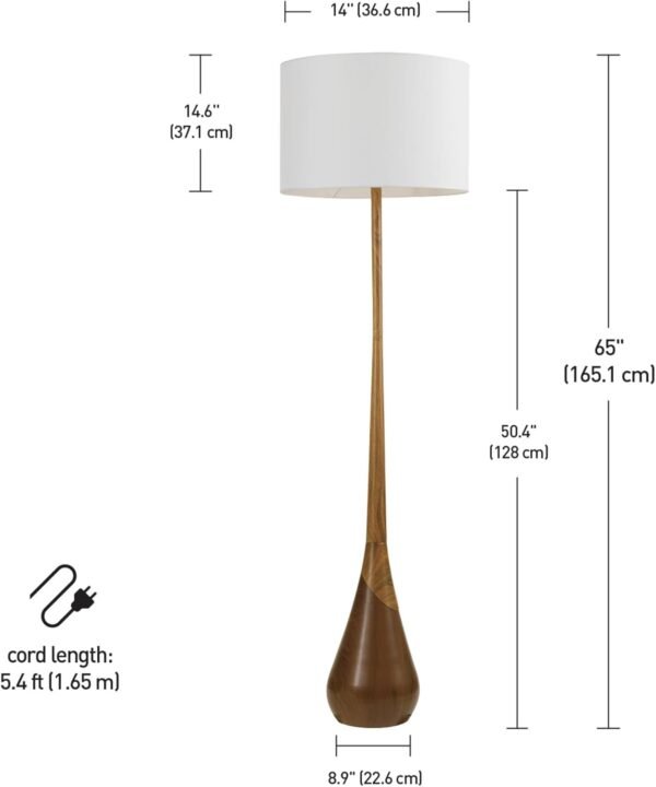 Order the best Globe Electric Novogratz x Harrington 65" Floor Lamp, 2-tone Fake Wood Base, White Faux Wood Shade, Socket Rotary Switch 67225 - Image 14