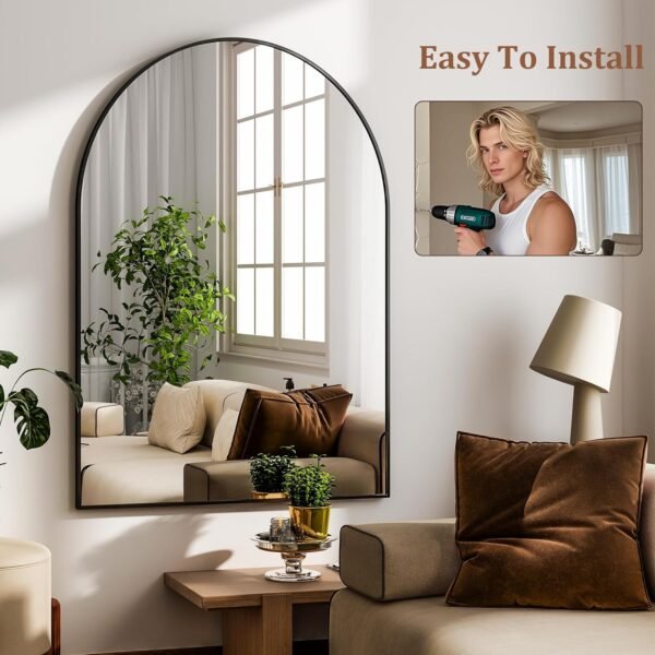 Order the best Harritpure 20 "x30" Arched Bathroom Mirror - Wall Mount Mirror - Black Arch Mirror - Aluminum Alloy Frame Bathroom Mirror Living Room, Bedroom, Entrance - Image 8