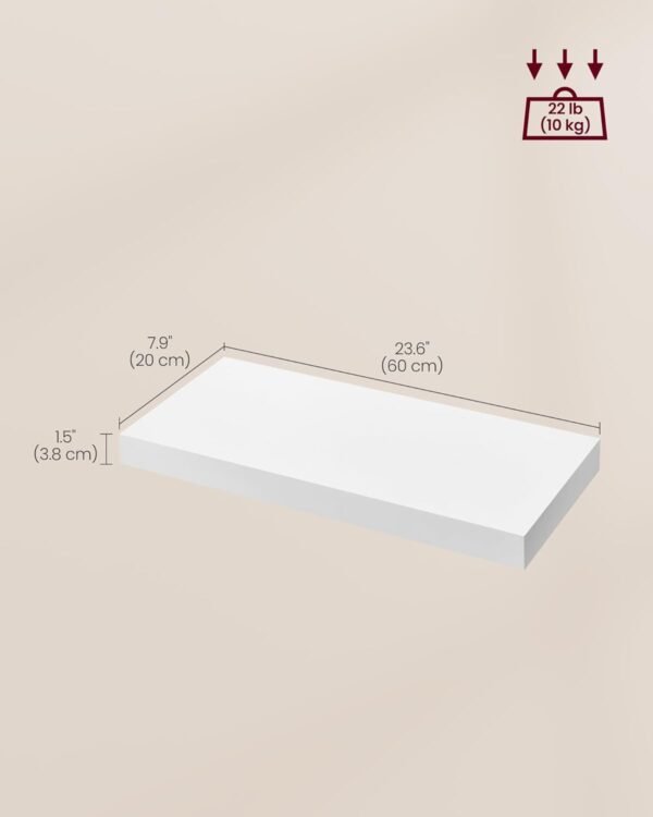 Explore affordable Vasagle Wall Shelf 3 Set, Floating Shelf, 8 x 23.6 x 1.5 inch, Display Shelf for Picture Frame, Decoration, Hanging Shelf for Living Room, Kitchen, White ULWS057W01 - Image 4