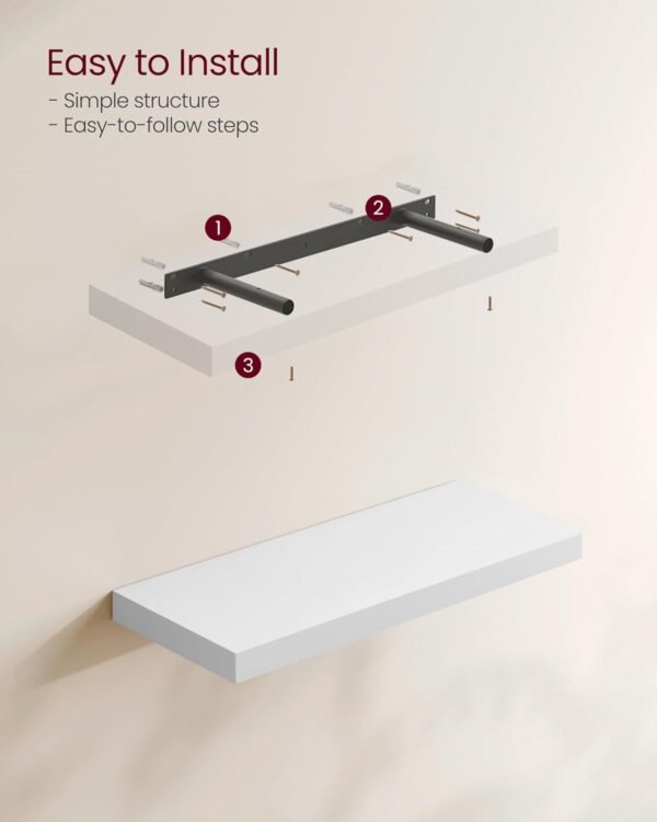 Explore affordable Vasagle Wall Shelf 3 Set, Floating Shelf, 8 x 23.6 x 1.5 inch, Display Shelf for Picture Frame, Decoration, Hanging Shelf for Living Room, Kitchen, White ULWS057W01 - Image 5