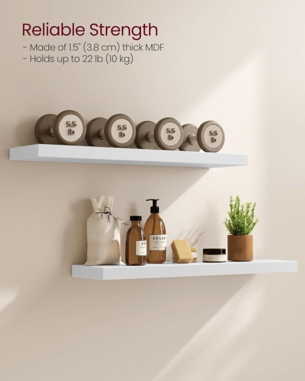 Explore affordable Vasagle Wall Shelf 3 Set, Floating Shelf, 8 x 23.6 x 1.5 inch, Display Shelf for Picture Frame, Decoration, Hanging Shelf for Living Room, Kitchen, White ULWS057W01 - Image 6