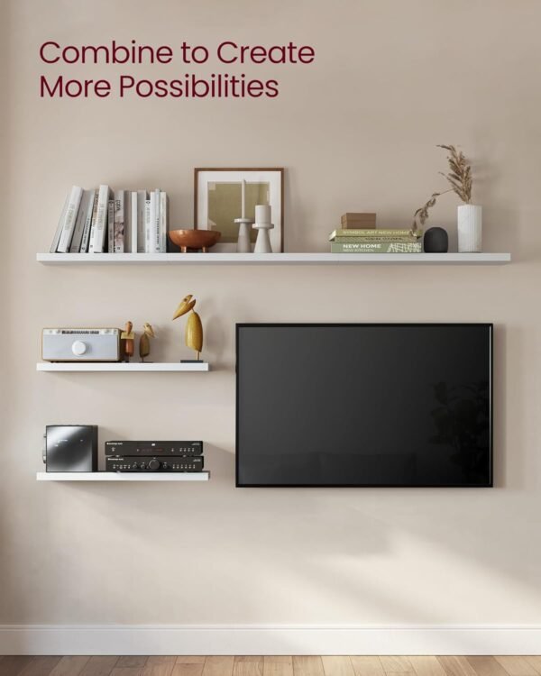 Explore affordable Vasagle Wall Shelf 3 Set, Floating Shelf, 8 x 23.6 x 1.5 inch, Display Shelf for Picture Frame, Decoration, Hanging Shelf for Living Room, Kitchen, White ULWS057W01 - Image 7