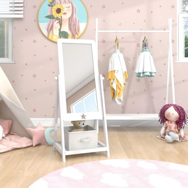 Explore affordable Freestanding child mirror, glass grinding toddler dressing mirror with storage box for shoes and accessories, adjustable child mirror full length for girls (white) - Image 3