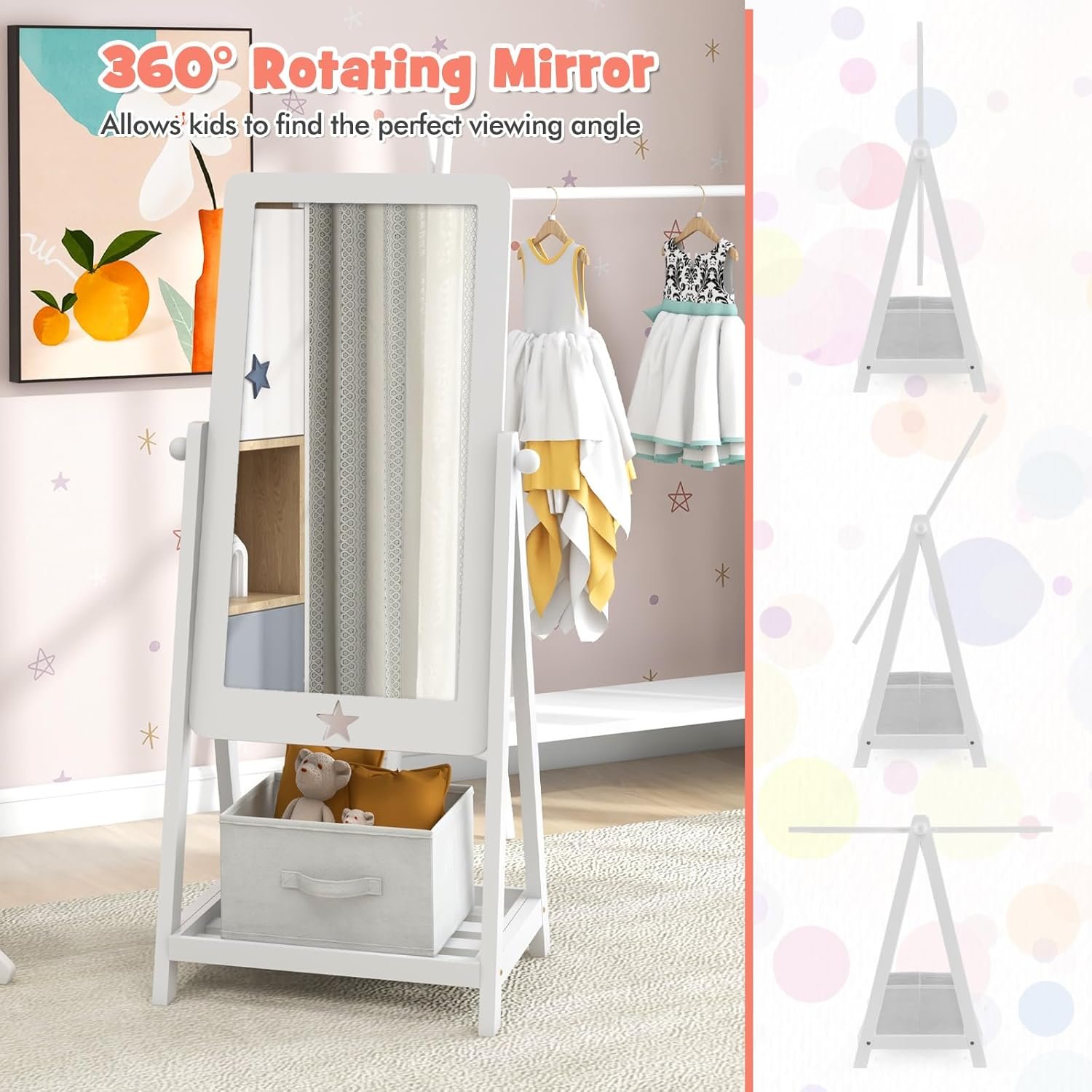 Explore affordable Freestanding child mirror, glass grinding toddler dressing mirror with storage box for shoes and accessories, adjustable child mirror full length for girls (white) - Image 5