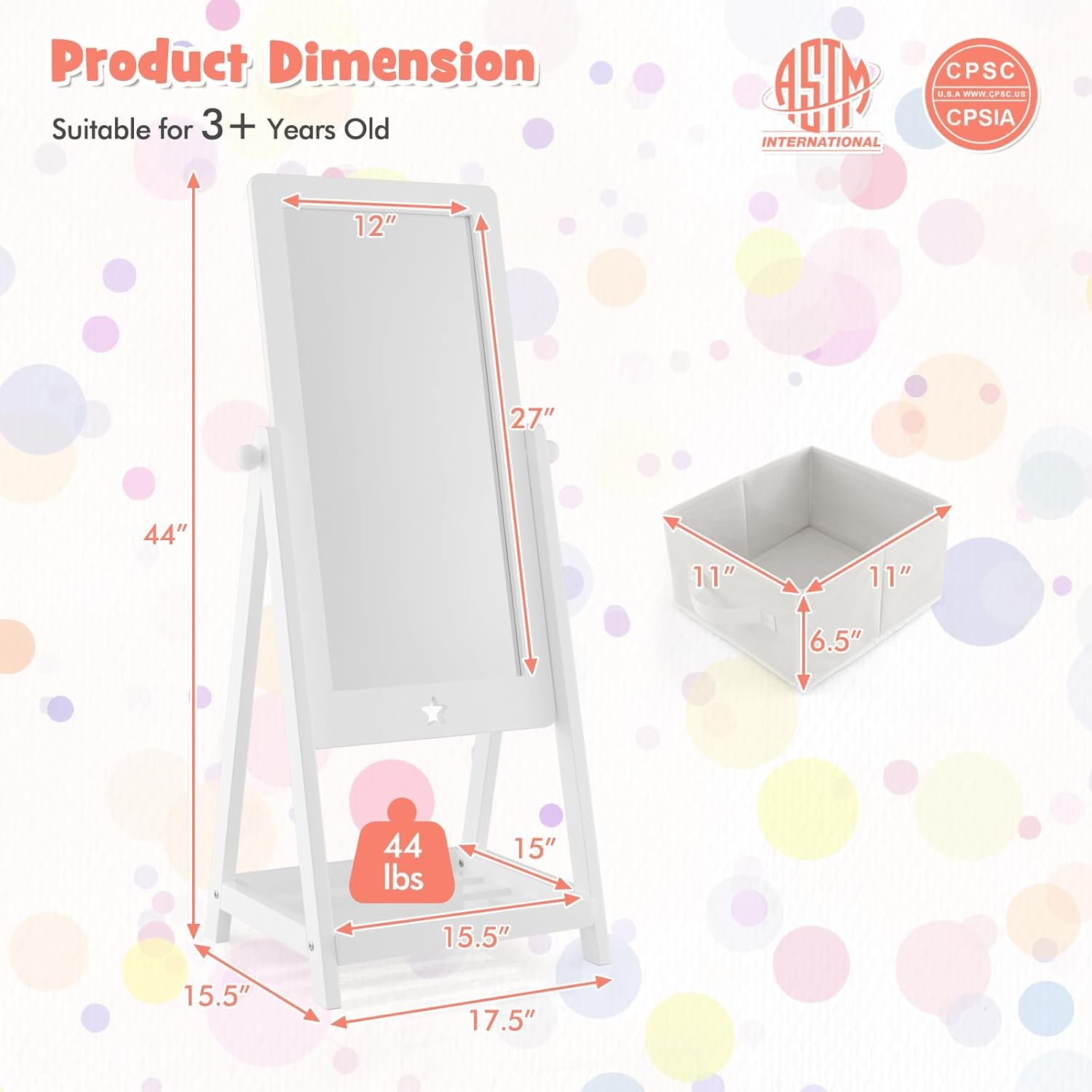 Explore affordable Freestanding child mirror, glass grinding toddler dressing mirror with storage box for shoes and accessories, adjustable child mirror full length for girls (white) - Image 8