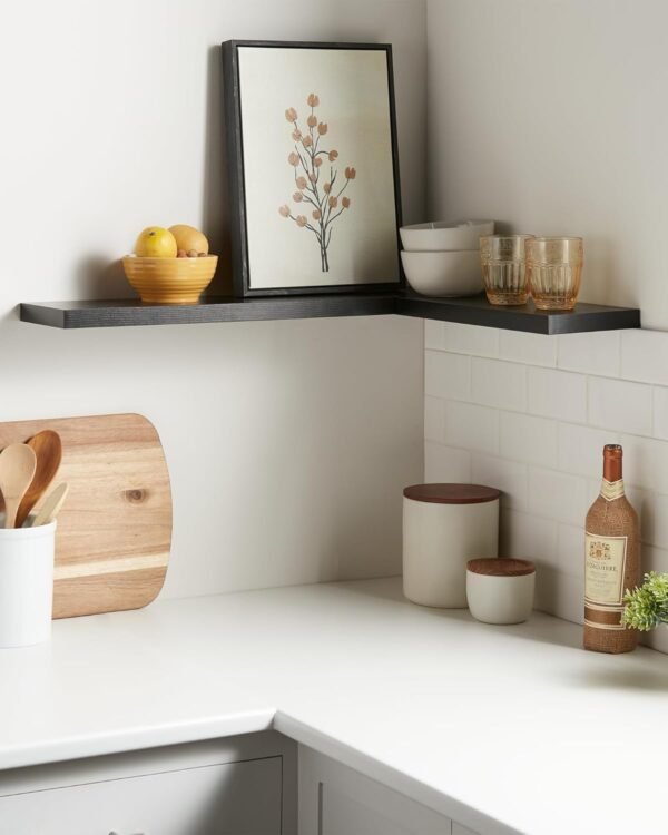 Explore the best Bi-Cufflate Shelf for Wall, 22.5" Rustic Wood Shelf for Hanging Shelf (Black, Set 2) for Bathroom, Bedroom, Living Room, Kitchen, Office, Book/Storage/Room Decoration Capacity - Image 3
