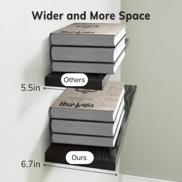 Explore the best Bi-Cufflate Shelf for Wall, 22.5" Rustic Wood Shelf for Hanging Shelf (Black, Set 2) for Bathroom, Bedroom, Living Room, Kitchen, Office, Book/Storage/Room Decoration Capacity - Image 4