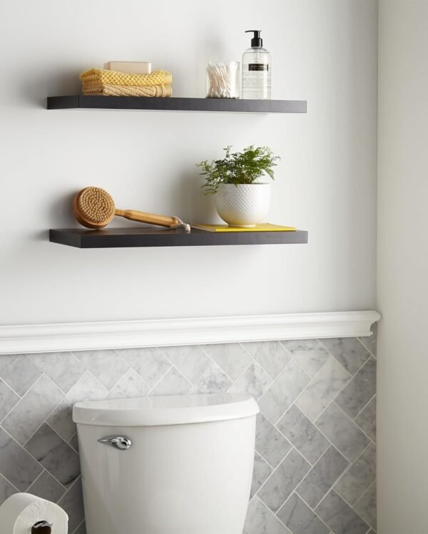 Explore the best Bi-Cufflate Shelf for Wall, 22.5" Rustic Wood Shelf for Hanging Shelf (Black, Set 2) for Bathroom, Bedroom, Living Room, Kitchen, Office, Book/Storage/Room Decoration Capacity - Image 7