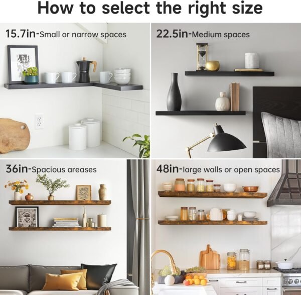 Explore the best Bi-Cufflate Shelf for Wall, 22.5" Rustic Wood Shelf for Hanging Shelf (Black, Set 2) for Bathroom, Bedroom, Living Room, Kitchen, Office, Book/Storage/Room Decoration Capacity - Image 9
