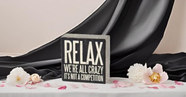 Order the best Primitive 25172 Pin Trip Trimmed Box Sign by Cathy, 5 x 5 inches, Relaxing We're All Crazy - Image 3