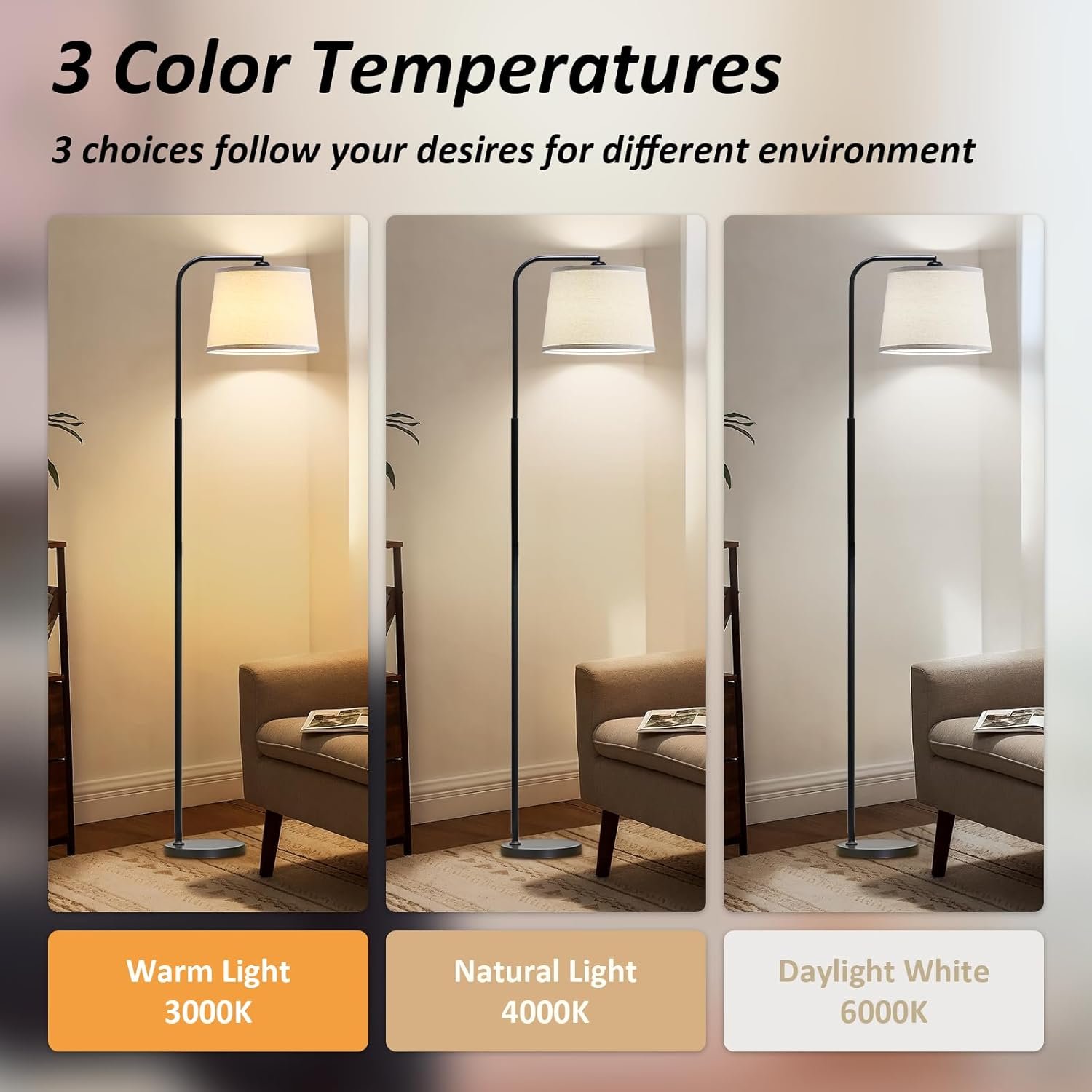 Grab the best Red Ski Floor Lamp for Living Room with 3 Colors Temperature, Foot Switch Standing Lamp for Living Room, Bedroom, Office, ARC MUREN Floor Lamp with 9W LED Bulb - Image 3