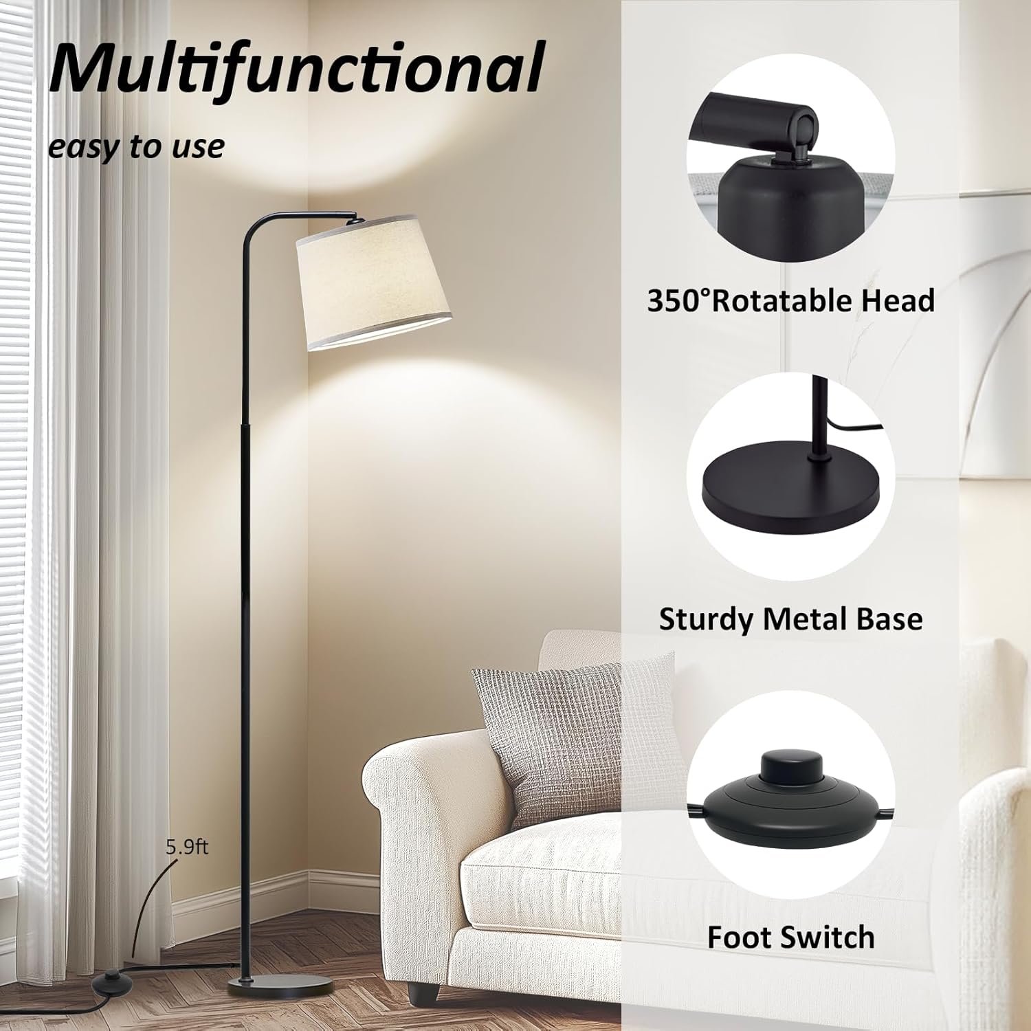 Grab the best Red Ski Floor Lamp for Living Room with 3 Colors Temperature, Foot Switch Standing Lamp for Living Room, Bedroom, Office, ARC MUREN Floor Lamp with 9W LED Bulb - Image 5