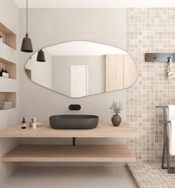 Grab affordable Asymmetric LED bathroom mirror, irregular shape vanity wall, bright modern full length backlight, frameless long wash basin light up (40"x20") - Image 8