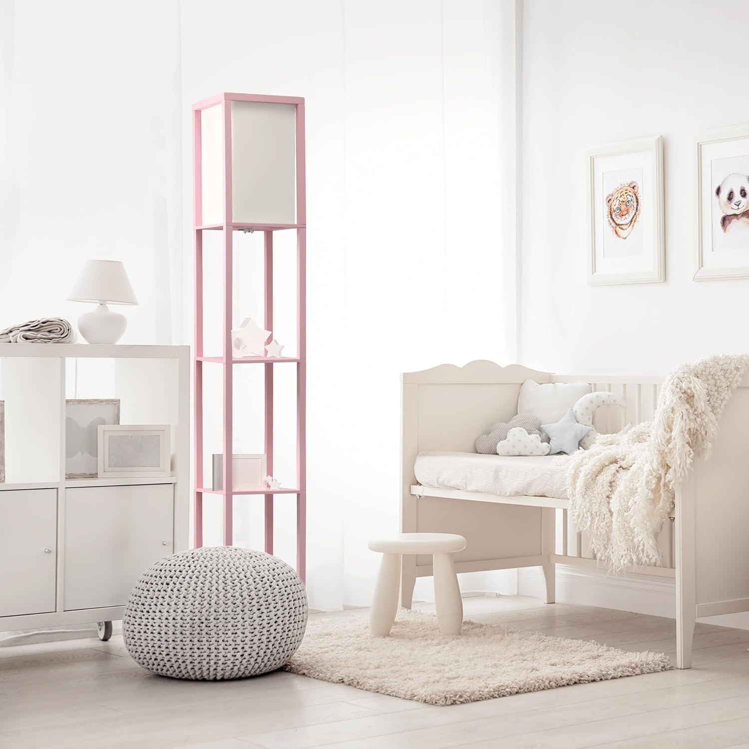 Explore recommended Simple Design LF1014-LPK-LB 3 Shelf Etagger Organizer White Linen Shaded Storage Floor Lamp - Image 6