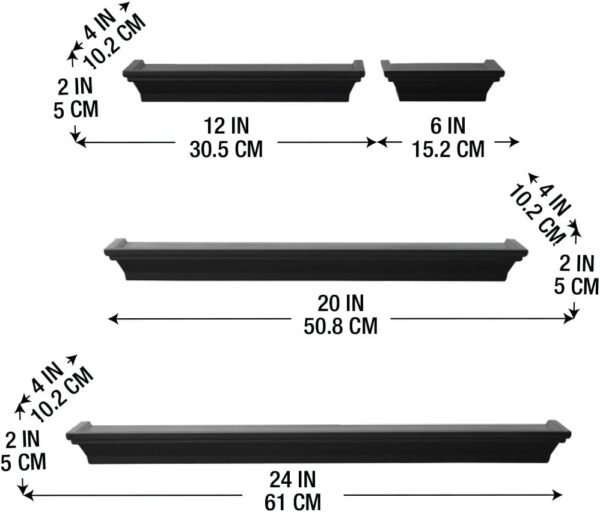 Order affordable Melancho Floating Wall Shelf for Bedroom, Living Room, Bathroom, Kitchen, Nurse, 4, Black, 4 Count - Image 4