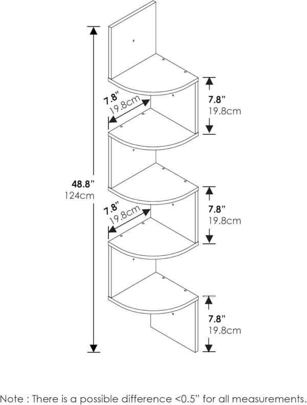 Explore recommended Furinno Rossi 5-layer Wall Mount Floating Radial Corner Shelf, White - Image 4