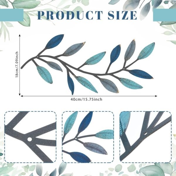 Explore the best ZHENGMY 2 Piece Metal Tree Leaf Wall Decoration Vine Olive Branch Leaf Wall Art Living Room, Hallway Wall Decoration Outdoor Decoration (Vintage Blue) - Image 3