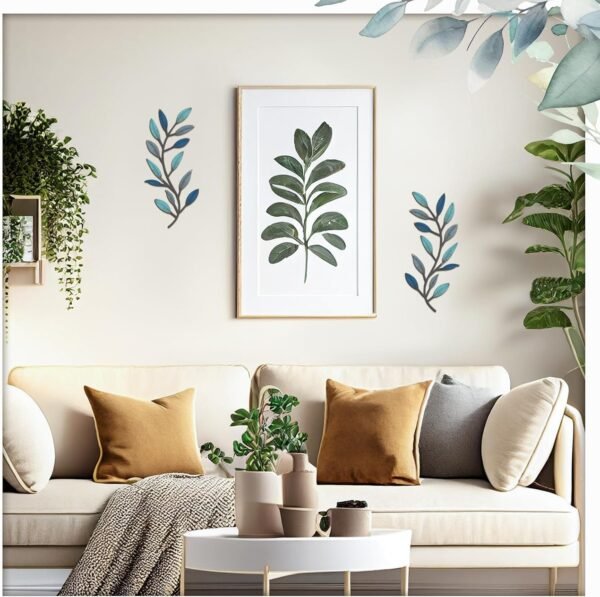 Explore the best ZHENGMY 2 Piece Metal Tree Leaf Wall Decoration Vine Olive Branch Leaf Wall Art Living Room, Hallway Wall Decoration Outdoor Decoration (Vintage Blue) - Image 6