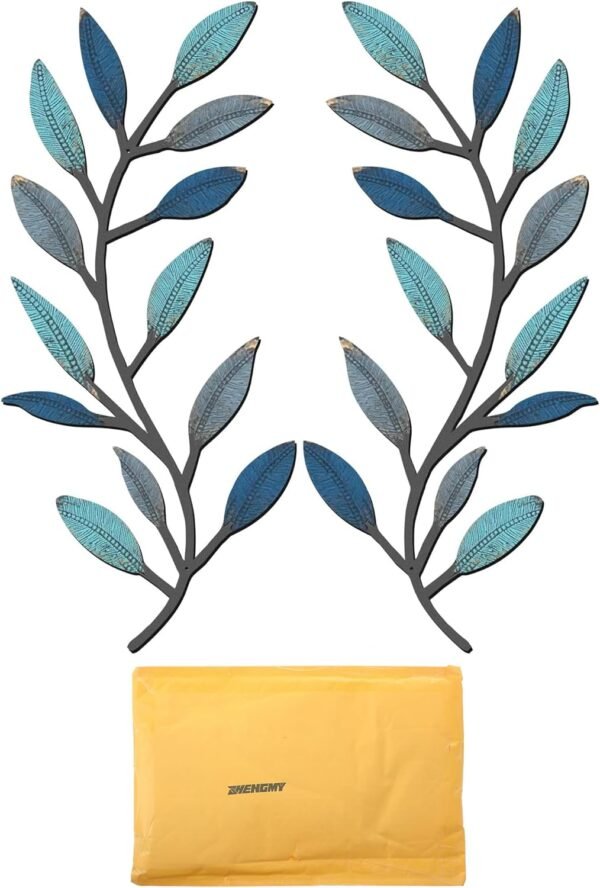 Explore the best ZHENGMY 2 Piece Metal Tree Leaf Wall Decoration Vine Olive Branch Leaf Wall Art Living Room, Hallway Wall Decoration Outdoor Decoration (Vintage Blue) - Image 8