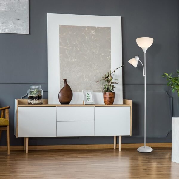 Grab the best Glove Electric 67136 72" Adjustable Reading Light, Matte White Finish, Frost Shade, Rotary Switch in Socket, Torch Ale Floor Lamp with E26 Base - Image 3