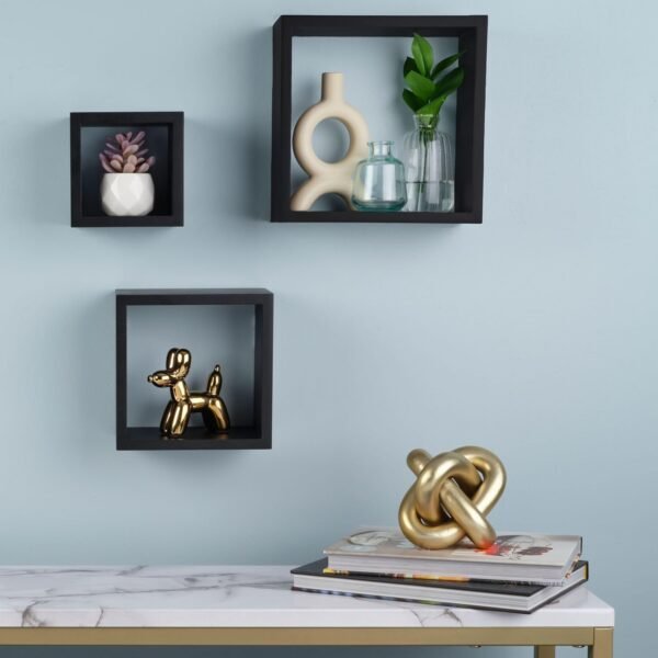 Order recommended Melancho Floating Wall Square Cube Shelf for Bedrooms, Living Rooms, Bathrooms, Kitchens - Wood, 3, Black, 5007043 - Image 3