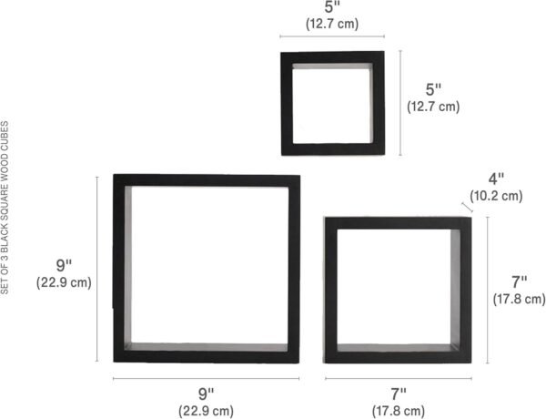Order recommended Melancho Floating Wall Square Cube Shelf for Bedrooms, Living Rooms, Bathrooms, Kitchens - Wood, 3, Black, 5007043 - Image 4
