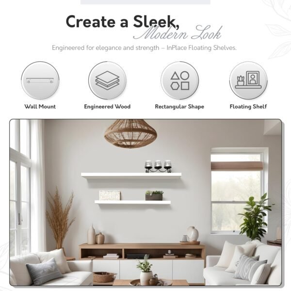 Order high-quality Durable In-Self with Invisible Brackets - Deep Floating Shelf for Walls, Easy to Install and Stir - MDF Living Room & Kitchen Wall Shelf - 10.2"D x 23.6" W x 2"h-White-0191828 - Image 5