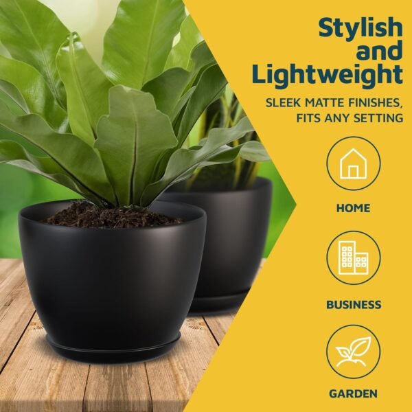 Buy the best Plant Pot with Multi-Drainage Holes - 5 Pieces Versatile Heavy Duty Plastic, Stackable Design Home Decoration Indoor and Outdoor Gardening Flower Pots - Black - Image 4