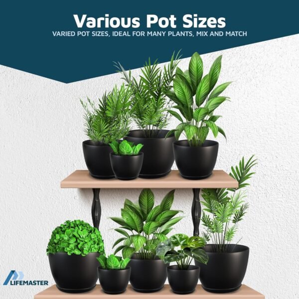 Buy the best Plant Pot with Multi-Drainage Holes - 5 Pieces Versatile Heavy Duty Plastic, Stackable Design Home Decoration Indoor and Outdoor Gardening Flower Pots - Black - Image 5