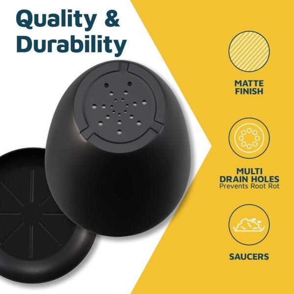 Buy the best Plant Pot with Multi-Drainage Holes - 5 Pieces Versatile Heavy Duty Plastic, Stackable Design Home Decoration Indoor and Outdoor Gardening Flower Pots - Black - Image 8